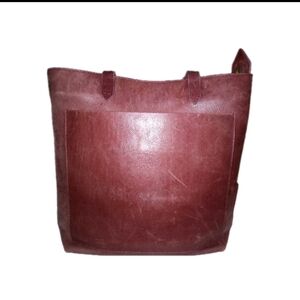 Preowned Madewell Medium Transport Leather Tote In Dark Cabernet (Burgundy)